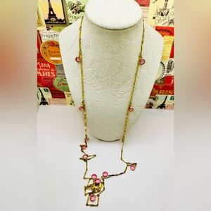 Vintage 45.5”  Gold and Pink Crystal Necklace